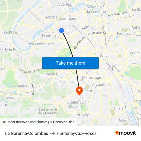 La Garenne-Colombes to Fontenay-Aux-Roses map