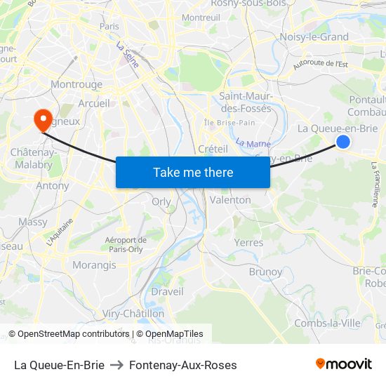 La Queue-En-Brie to Fontenay-Aux-Roses map