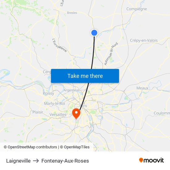 Laigneville to Fontenay-Aux-Roses map