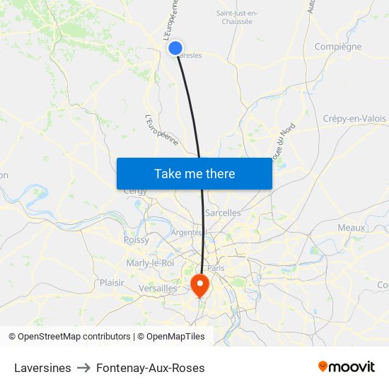 Laversines to Fontenay-Aux-Roses map