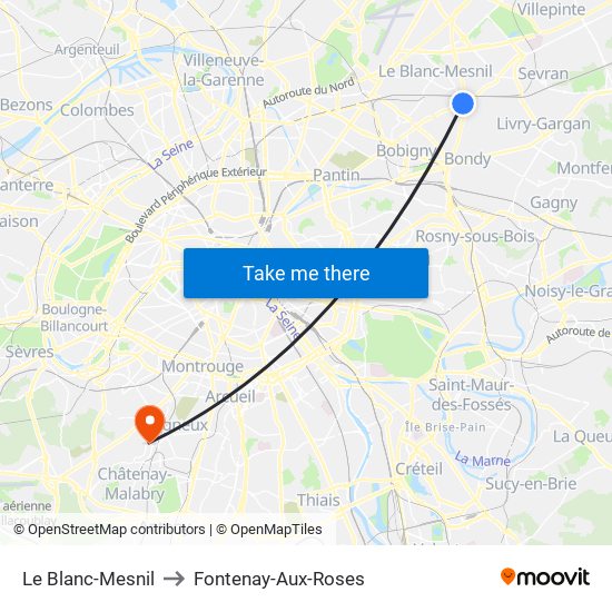 Le Blanc-Mesnil to Fontenay-Aux-Roses map