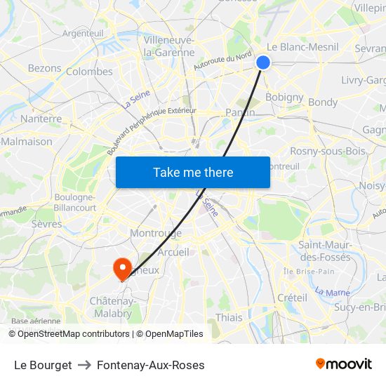 Le Bourget to Fontenay-Aux-Roses map