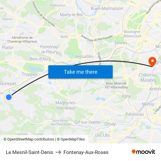 Le Mesnil-Saint-Denis to Fontenay-Aux-Roses map