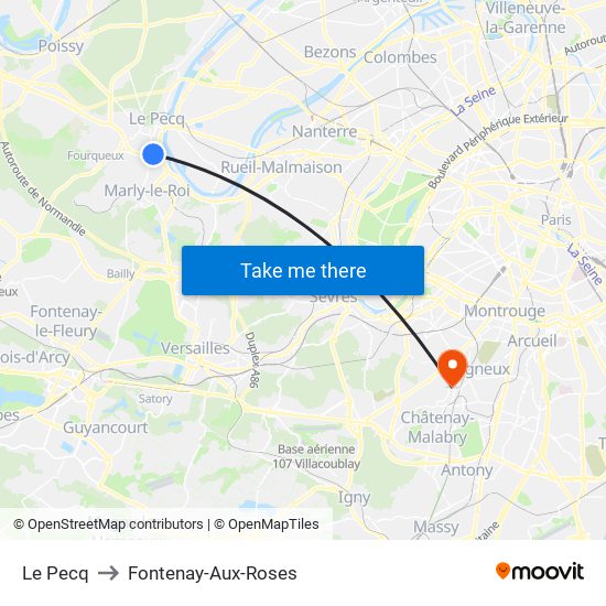 Le Pecq to Fontenay-Aux-Roses map