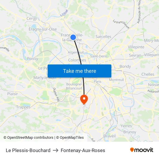Le Plessis-Bouchard to Fontenay-Aux-Roses map