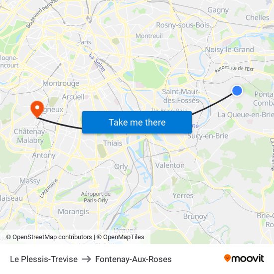 Le Plessis-Trevise to Fontenay-Aux-Roses map