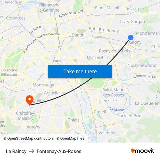 Le Raincy to Fontenay-Aux-Roses map