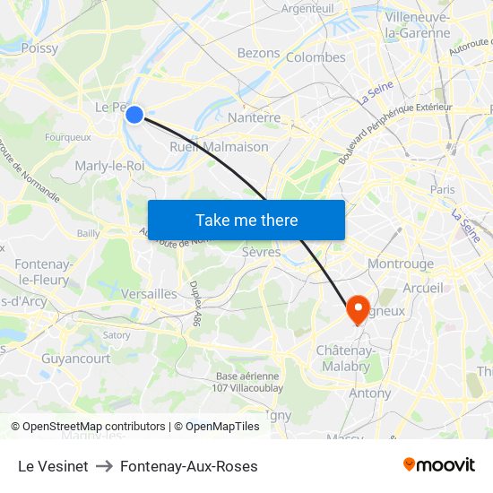 Le Vesinet to Fontenay-Aux-Roses map