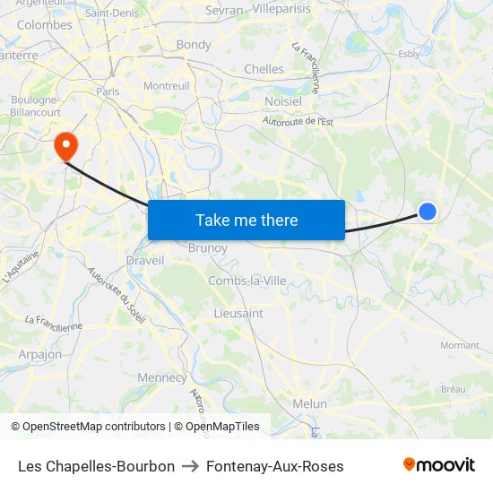 Les Chapelles-Bourbon to Fontenay-Aux-Roses map
