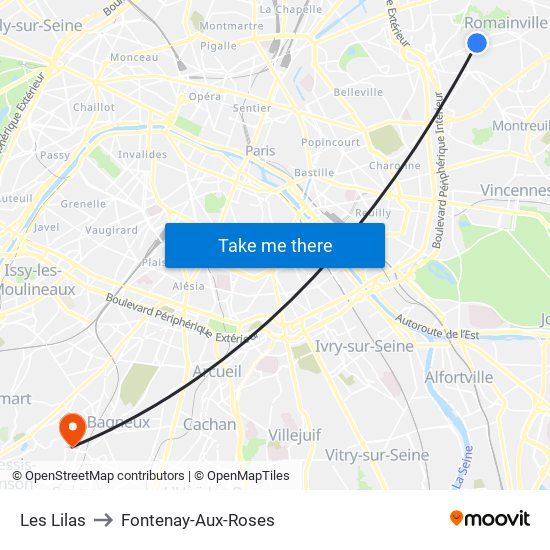 Les Lilas to Fontenay-Aux-Roses map