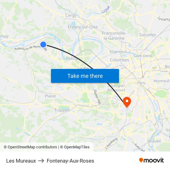 Les Mureaux to Fontenay-Aux-Roses map