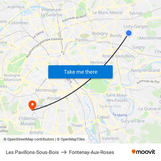Les Pavillons-Sous-Bois to Fontenay-Aux-Roses map