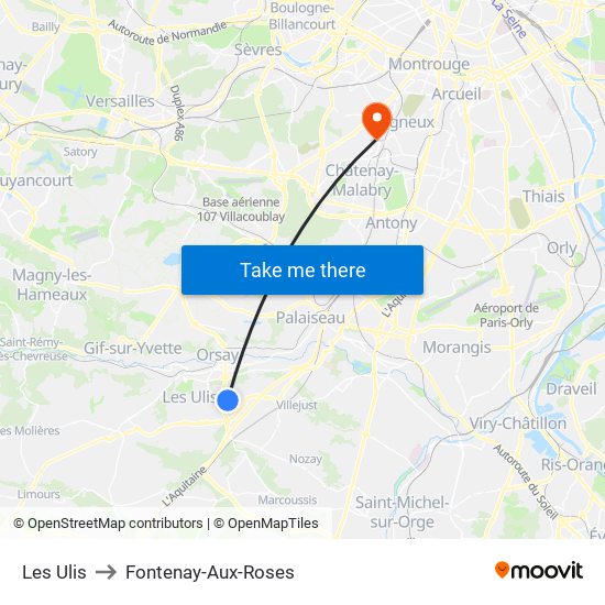Les Ulis to Fontenay-Aux-Roses map