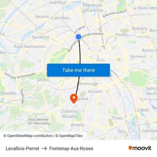 Levallois-Perret to Fontenay-Aux-Roses map