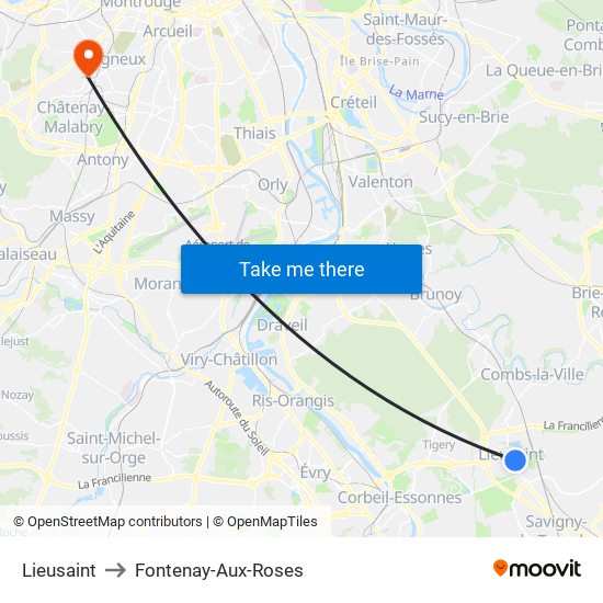 Lieusaint to Fontenay-Aux-Roses map