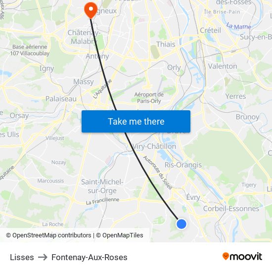 Lisses to Fontenay-Aux-Roses map