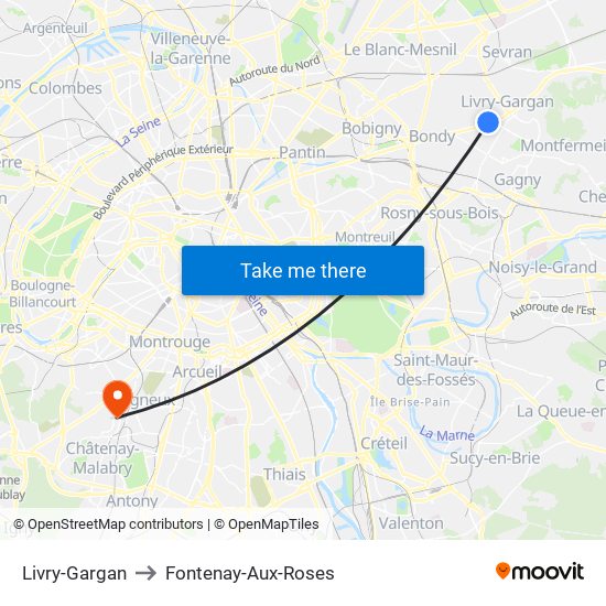 Livry-Gargan to Fontenay-Aux-Roses map