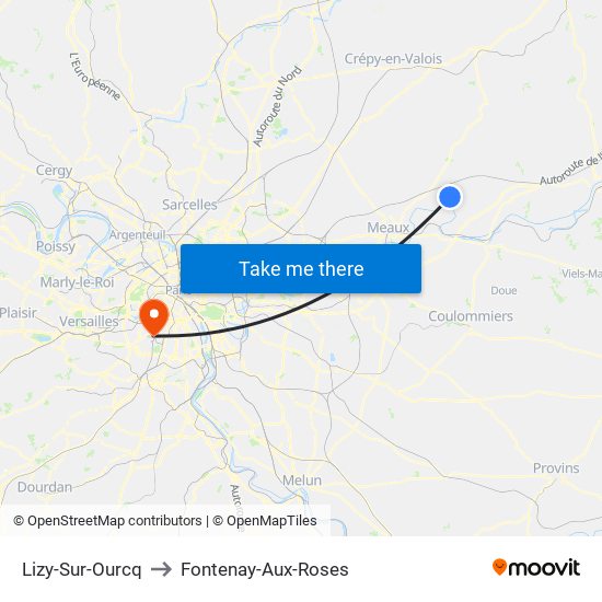 Lizy-Sur-Ourcq to Fontenay-Aux-Roses map