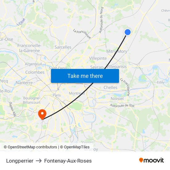 Longperrier to Fontenay-Aux-Roses map