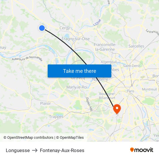 Longuesse to Fontenay-Aux-Roses map