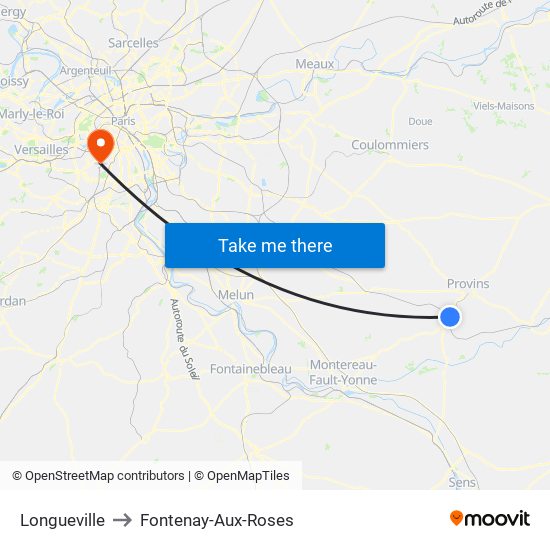 Longueville to Fontenay-Aux-Roses map