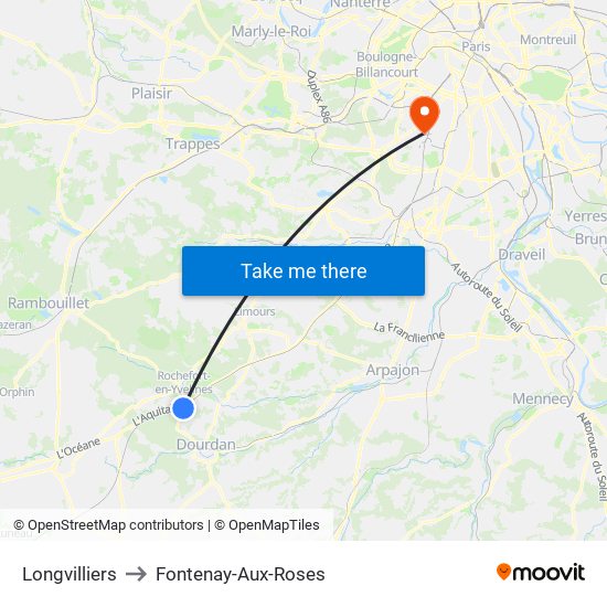 Longvilliers to Fontenay-Aux-Roses map