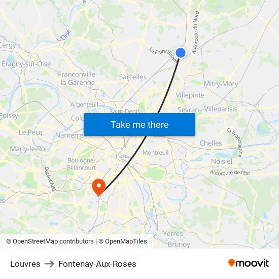 Louvres to Fontenay-Aux-Roses map