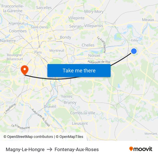 Magny-Le-Hongre to Fontenay-Aux-Roses map