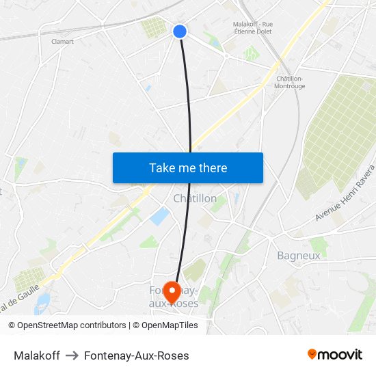 Malakoff to Fontenay-Aux-Roses map