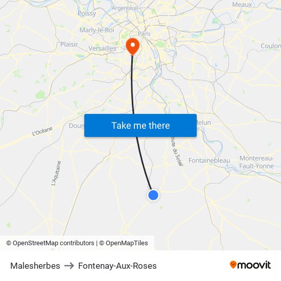 Malesherbes to Fontenay-Aux-Roses map