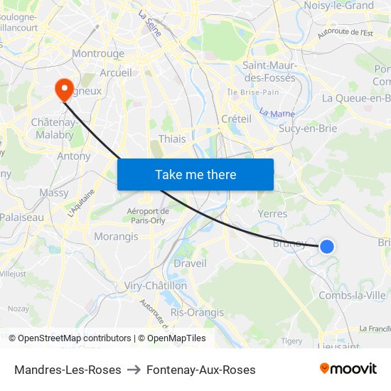 Mandres-Les-Roses to Fontenay-Aux-Roses map