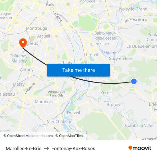 Marolles-En-Brie to Fontenay-Aux-Roses map