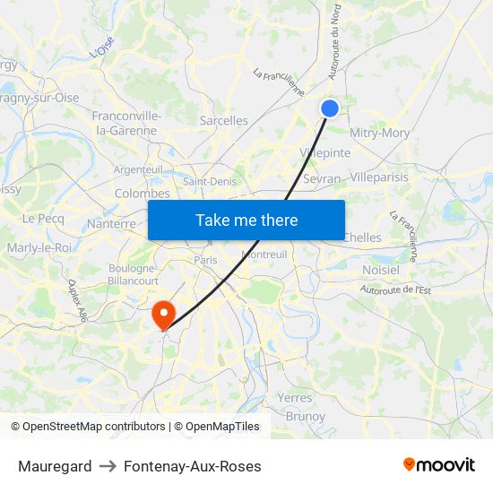 Mauregard to Fontenay-Aux-Roses map