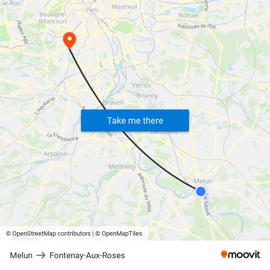 Melun to Fontenay-Aux-Roses map