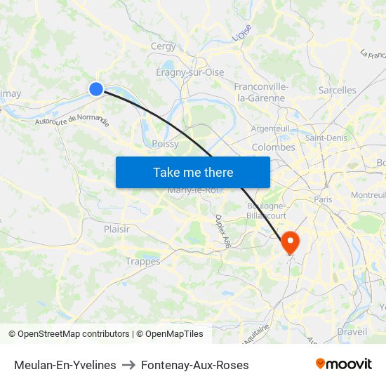 Meulan-En-Yvelines to Fontenay-Aux-Roses map