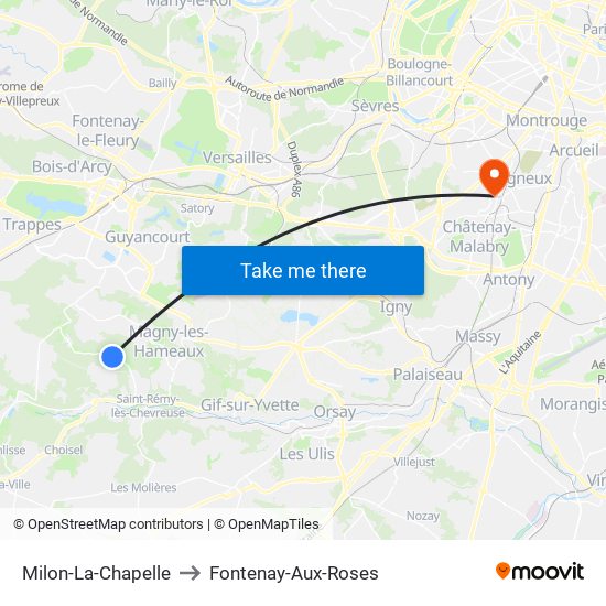 Milon-La-Chapelle to Fontenay-Aux-Roses map