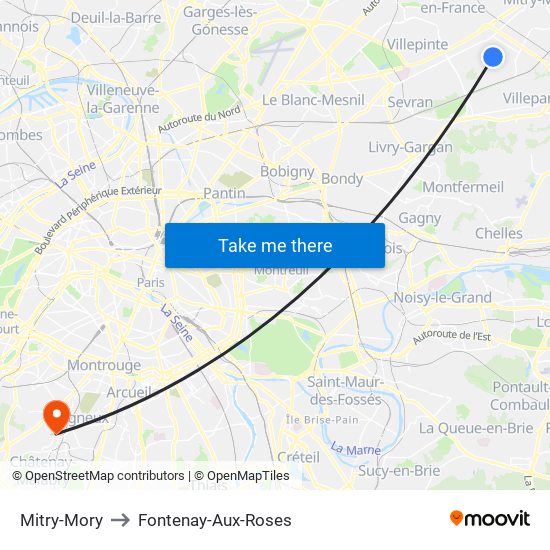 Mitry-Mory to Fontenay-Aux-Roses map