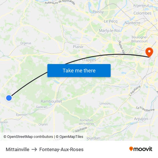 Mittainville to Fontenay-Aux-Roses map