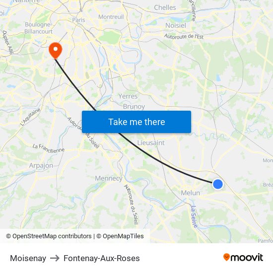 Moisenay to Fontenay-Aux-Roses map