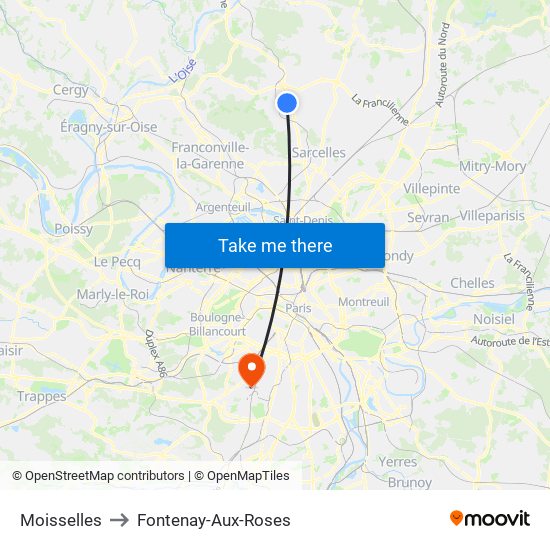 Moisselles to Fontenay-Aux-Roses map