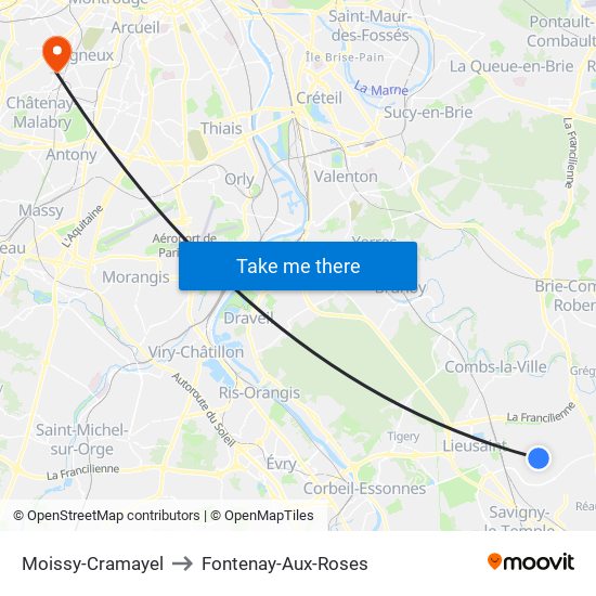 Moissy-Cramayel to Fontenay-Aux-Roses map