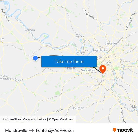 Mondreville to Fontenay-Aux-Roses map