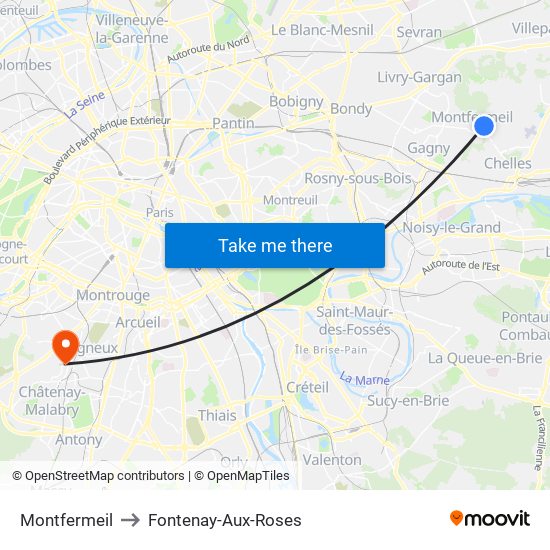 Montfermeil to Fontenay-Aux-Roses map