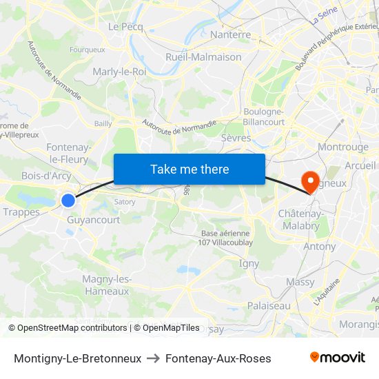 Montigny-Le-Bretonneux to Fontenay-Aux-Roses map