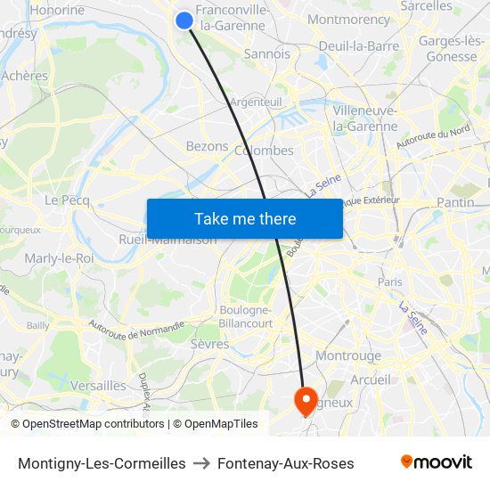 Montigny-Les-Cormeilles to Fontenay-Aux-Roses map