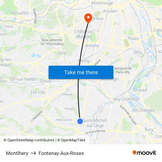 Montlhery to Fontenay-Aux-Roses map