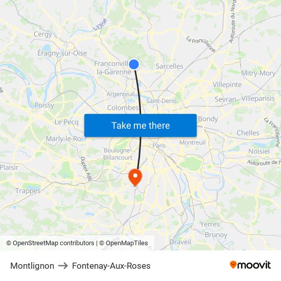 Montlignon to Fontenay-Aux-Roses map