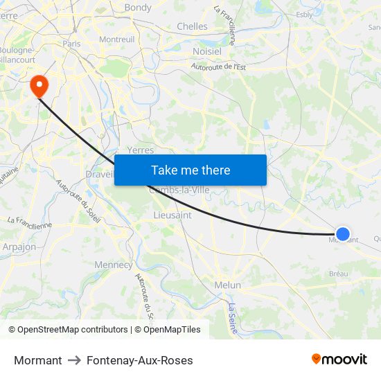 Mormant to Fontenay-Aux-Roses map