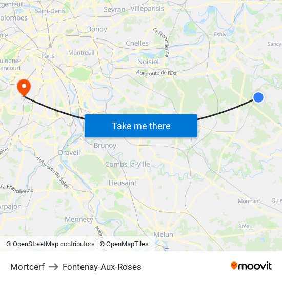 Mortcerf to Fontenay-Aux-Roses map