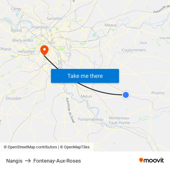 Nangis to Fontenay-Aux-Roses map